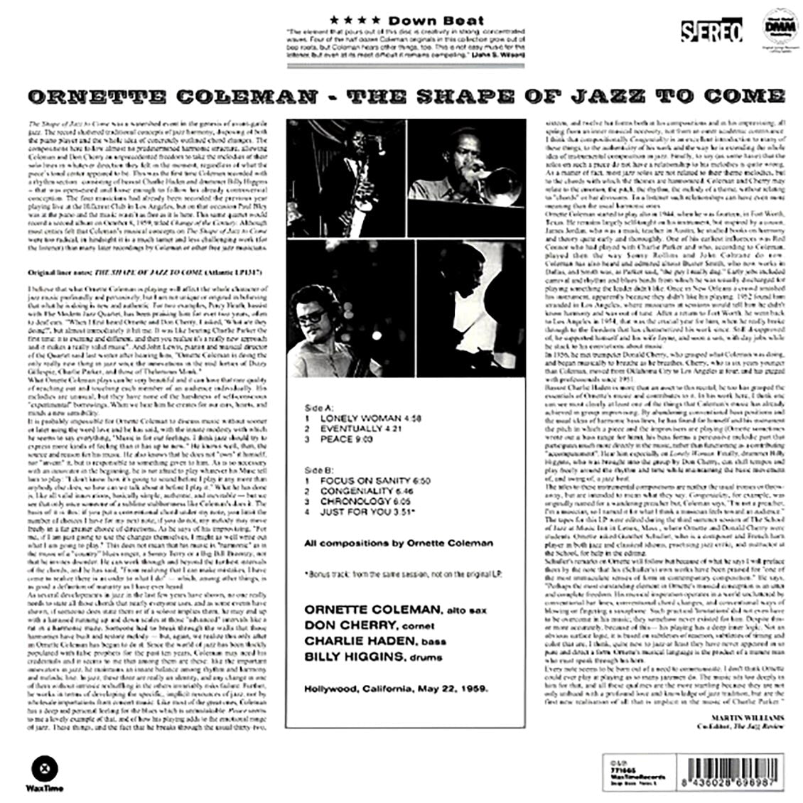 Ornette Coleman - The Shape Of Jazz To Come (+bonus track) (ltd. ed.) (180g) vinyl LP back cover