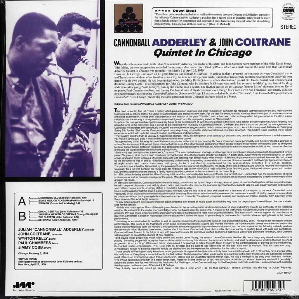 Cannonball Adderley & John Coltrane Quintet - In Chicago (ltd. ed.) (180g) (remastered) vinyl LP back cover