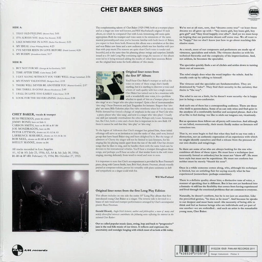 Chet Baker - Sings (ltd. ed.) (180g) vinyl LP back cover