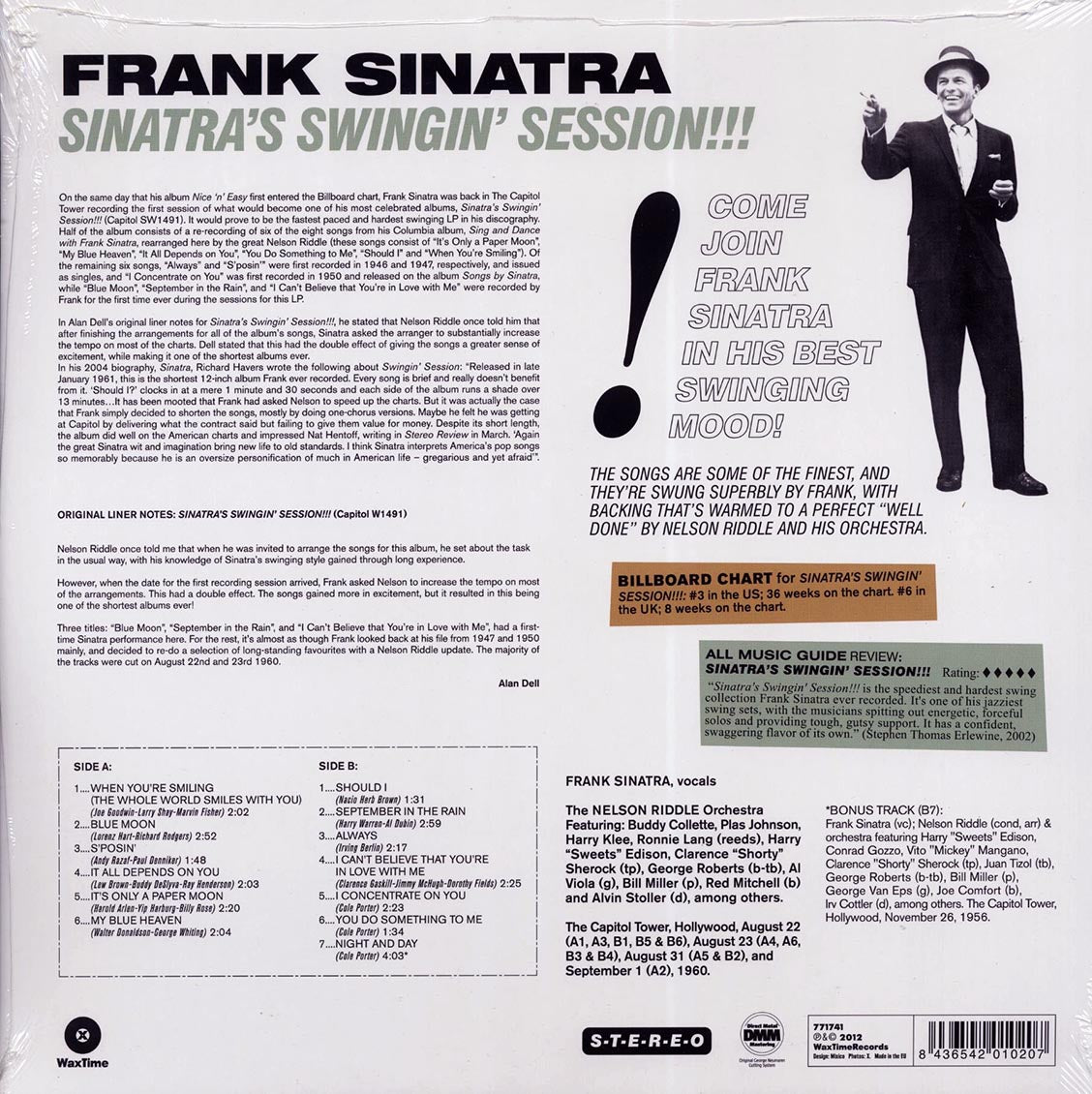 Frank Sinatra - Sinatra's Swingin' Session!!! (180g) vinyl LP back cover