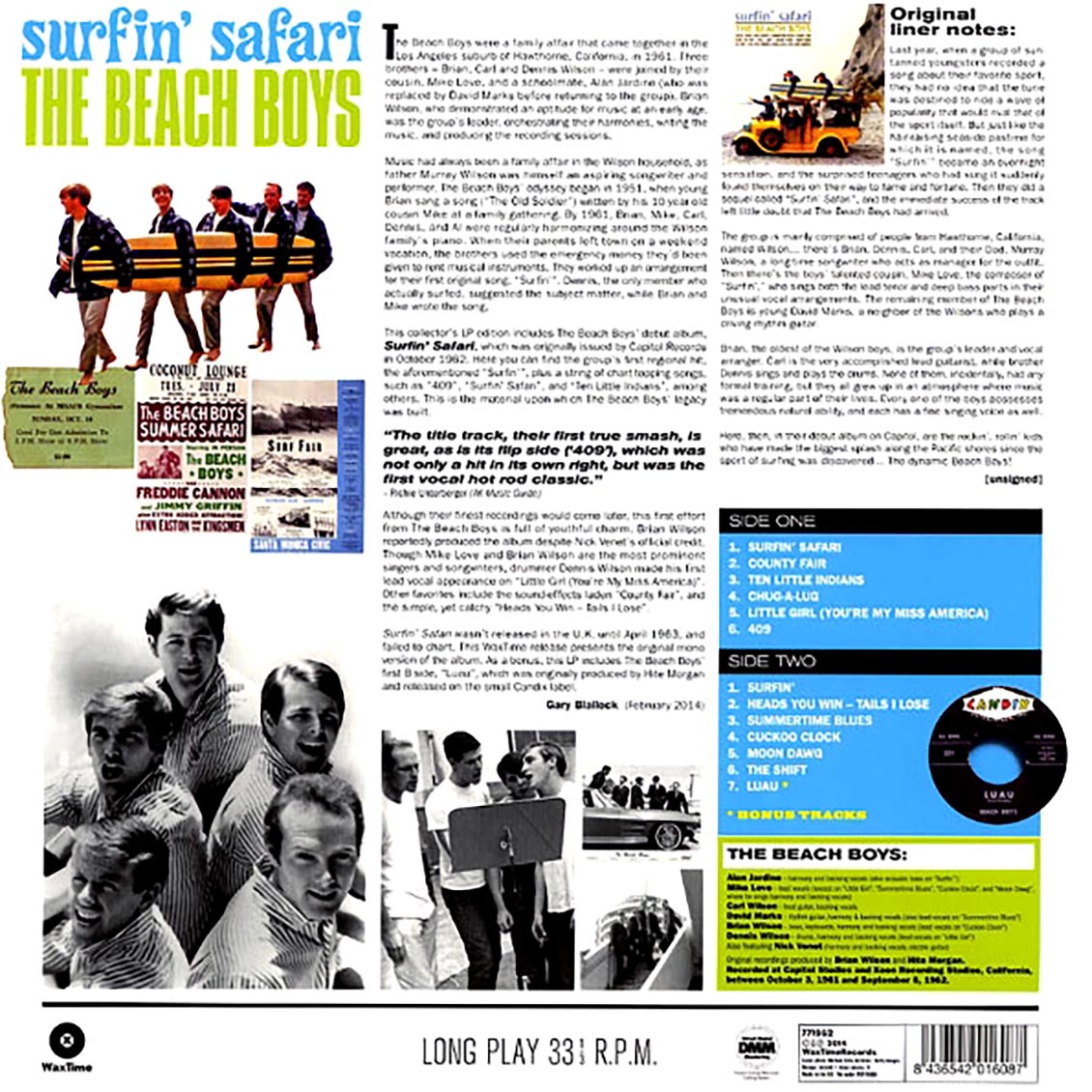 The Beach Boys - Surfin' Safari (ltd. ed.) (180g) vinyl LP back cover