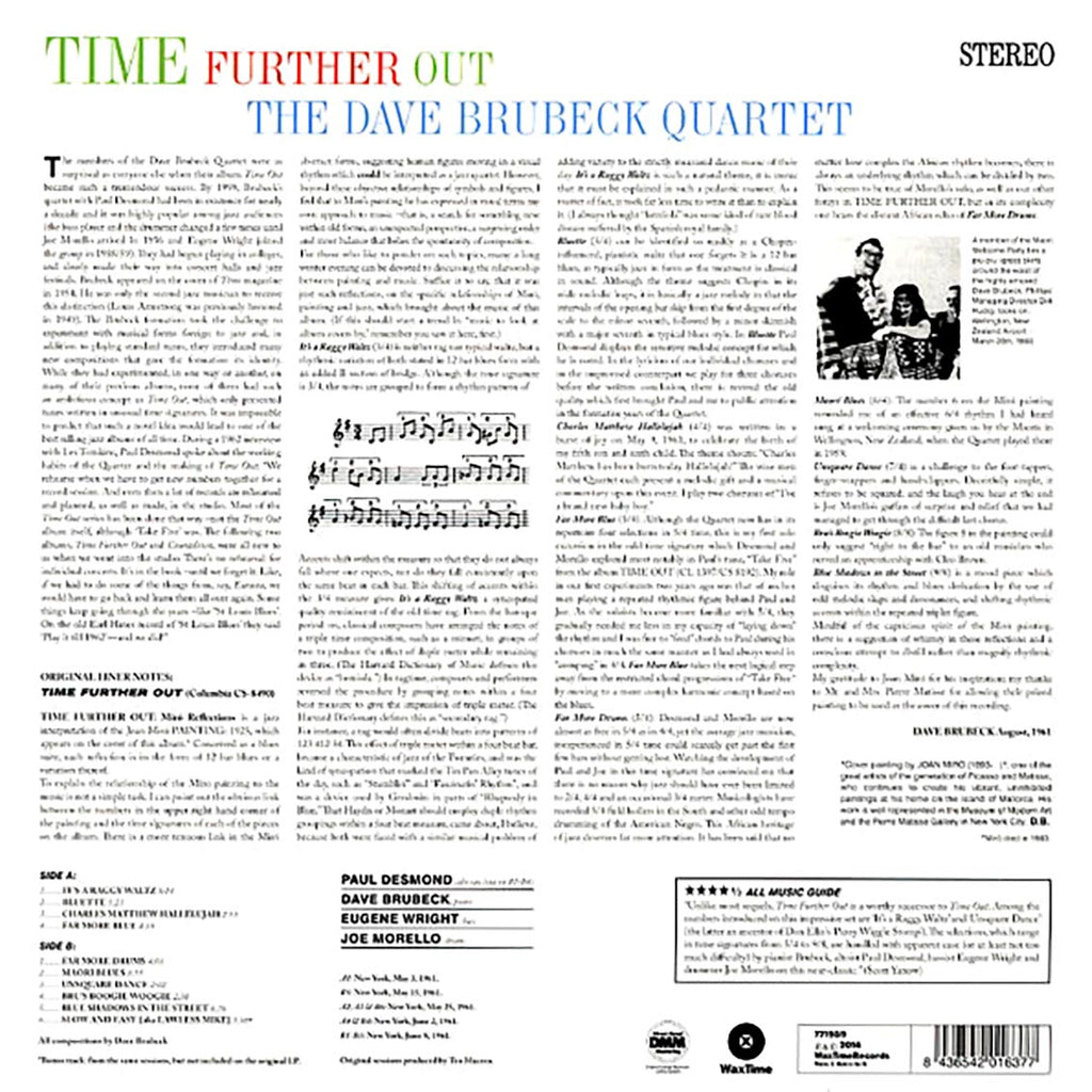 Dave Brubeck Quartet - Time Further Out (ltd. ed.) (180g) vinyl LP back cover