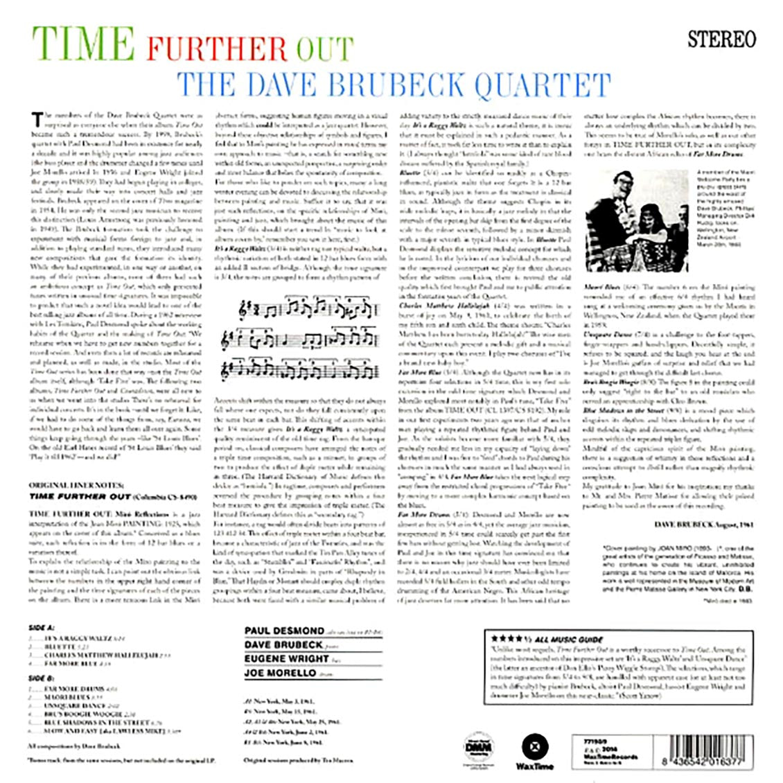 Dave Brubeck Quartet - Time Further Out (ltd. ed.) (180g) vinyl LP back cover
