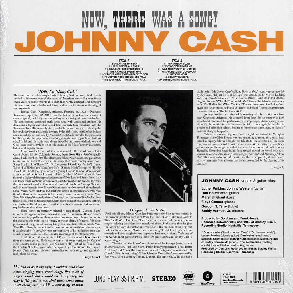 Johnny Cash - Now, There Was A Song! (+2 bonus tracks) (ltd. ed.) (180g) vinyl LP back cover