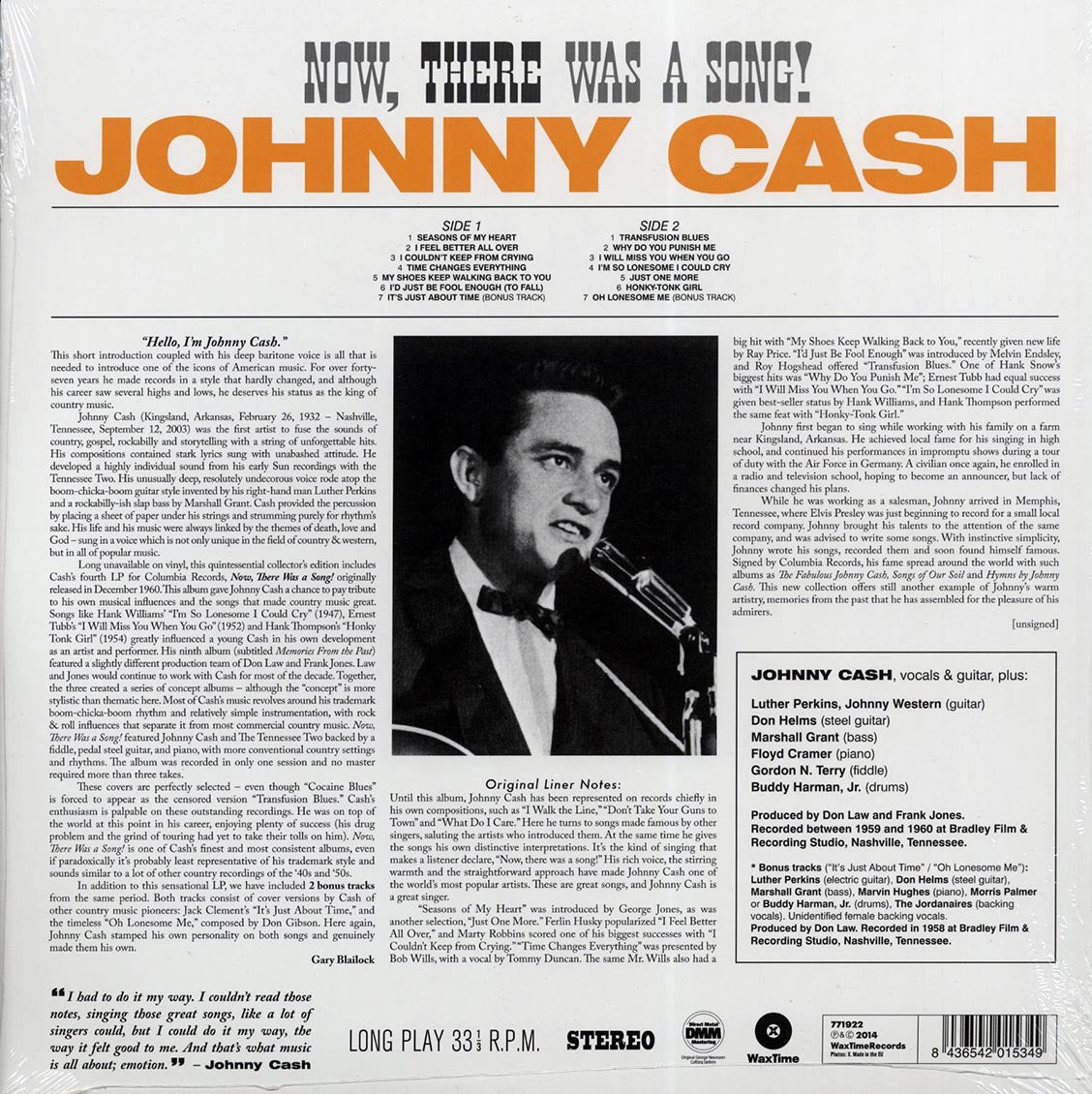 Johnny Cash - Now, There Was A Song! (+2 bonus tracks) (ltd. ed.) (180g) vinyl LP back cover