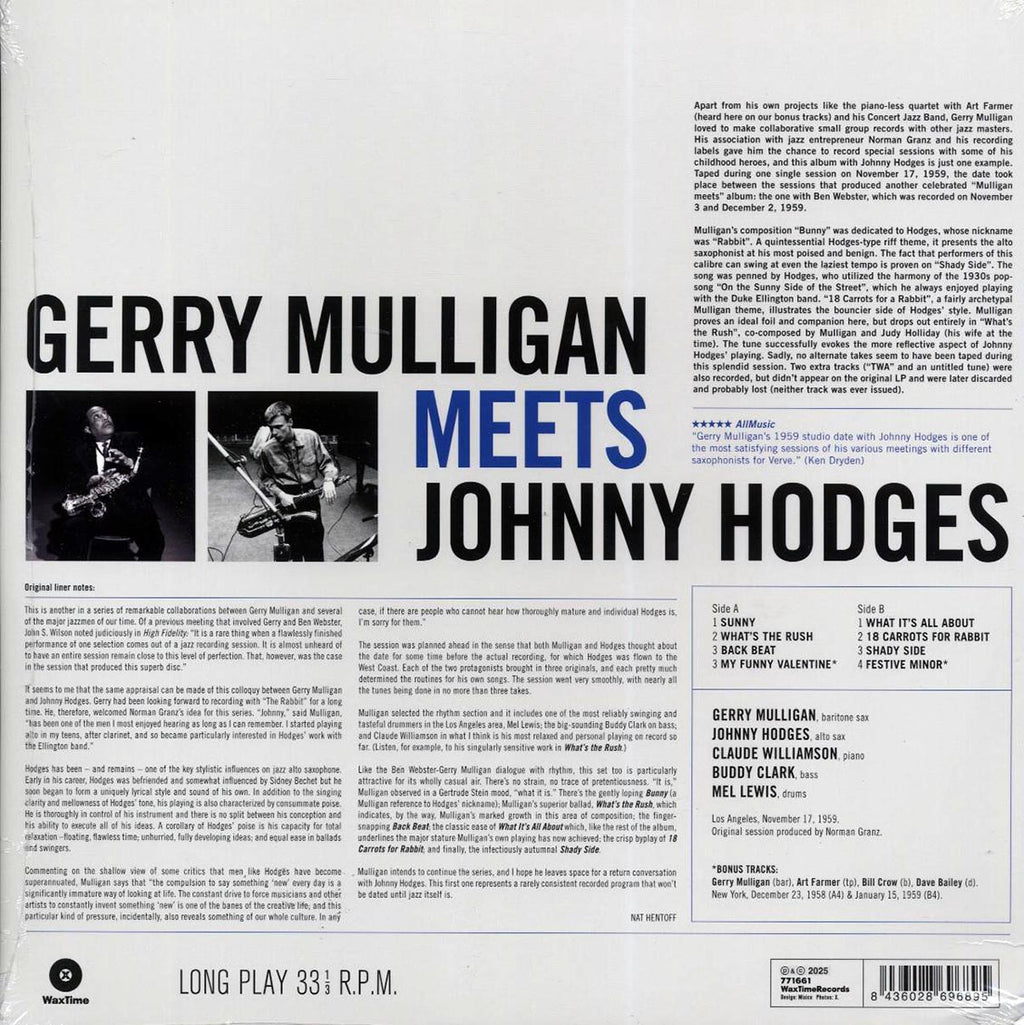Gerry Mulligan, Johnny Hodges - Gerry Mulligan Meets Johnny Hodges (+2 bonus tracks) (ltd. ed.) (180g) (remastered) vinyl LP back cover