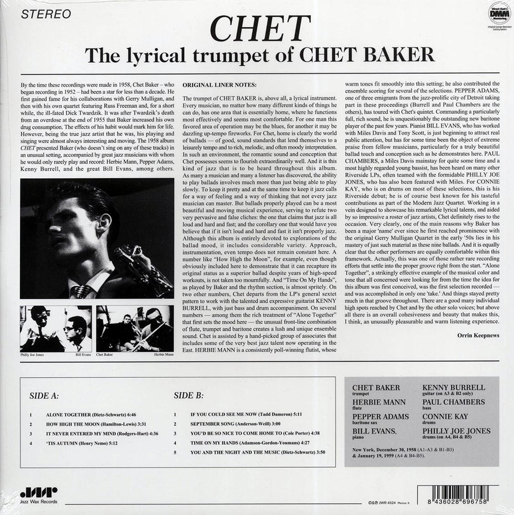 Chet Baker - Chet (ltd. ed.) (180g) (remastered) vinyl LP back cover