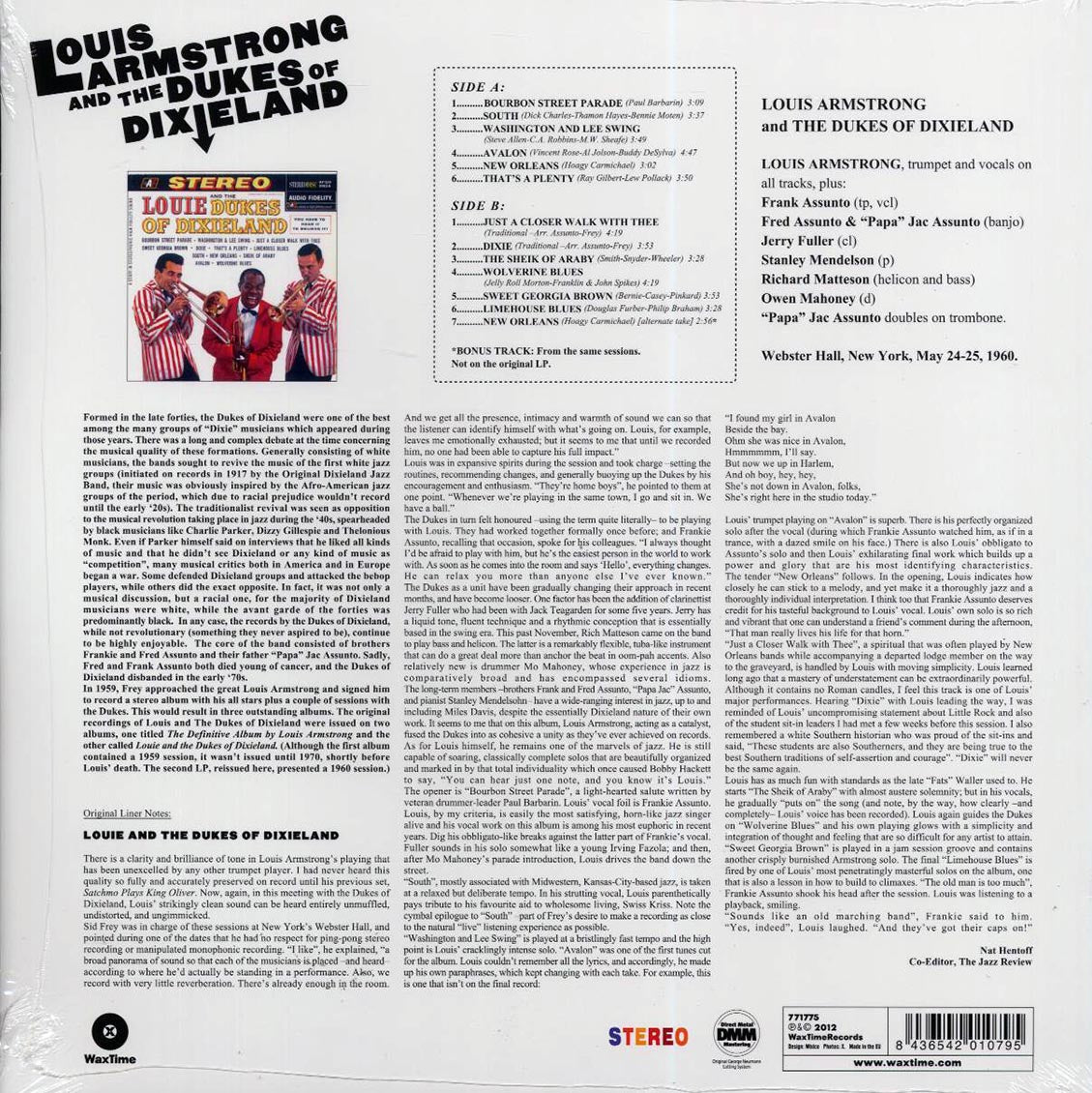 Louis Armstrong & The Dukes Of Dixieland - Louis Armstrong & The Dukes Of Dixieland (+bonus track) (ltd. ed.) (180g) (remastered) vinyl LP back cover
