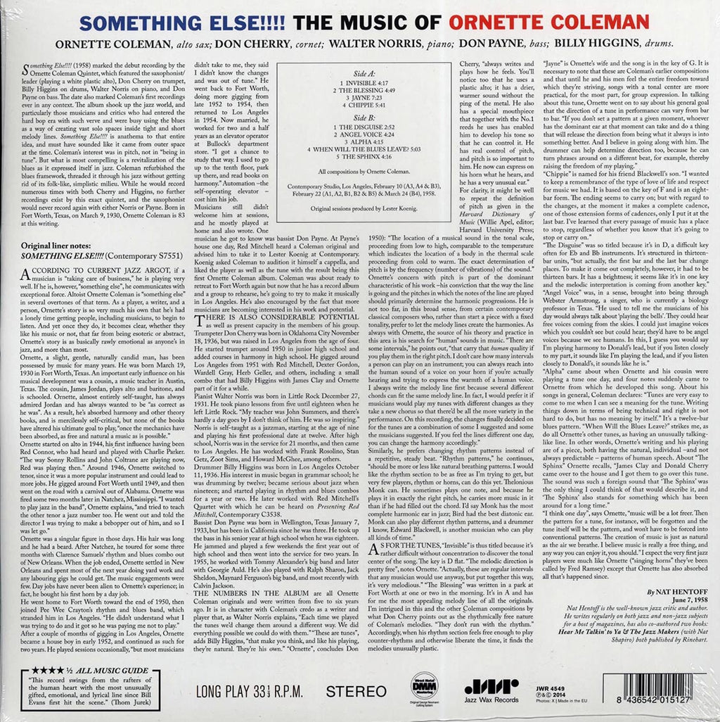 Ornette Coleman - Something Else!!! The Music Of Ornette Coleman (ltd. ed.) (180g) vinyl LP back cover