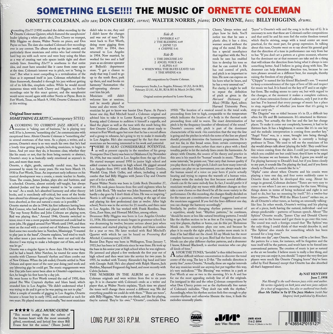 Ornette Coleman - Something Else!!! The Music Of Ornette Coleman (ltd. ed.) (180g) vinyl LP back cover