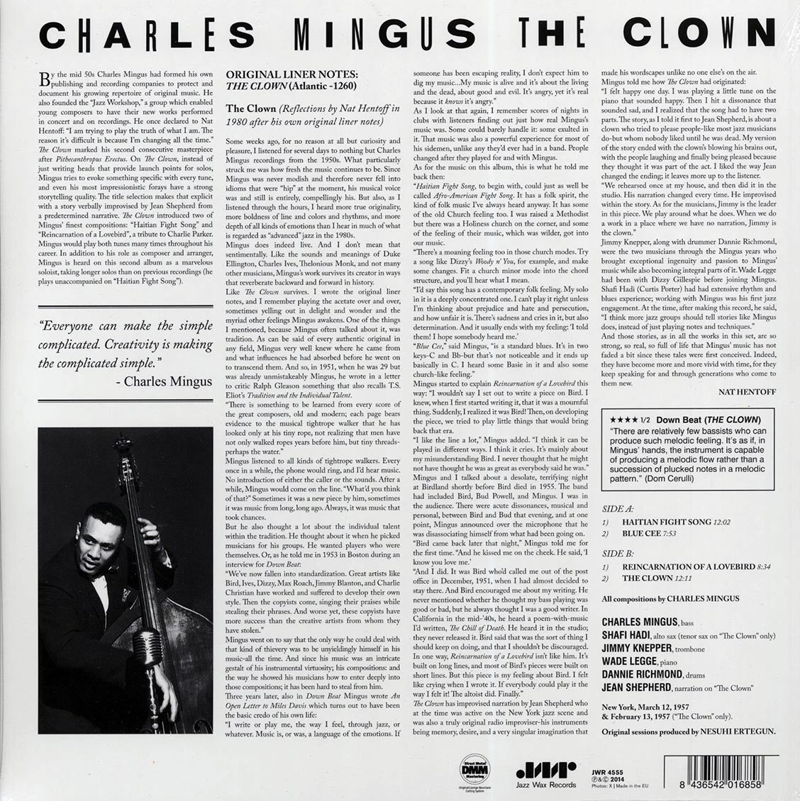 Charles Mingus - The Clown (ltd. ed.) (180g) vinyl LP back cover
