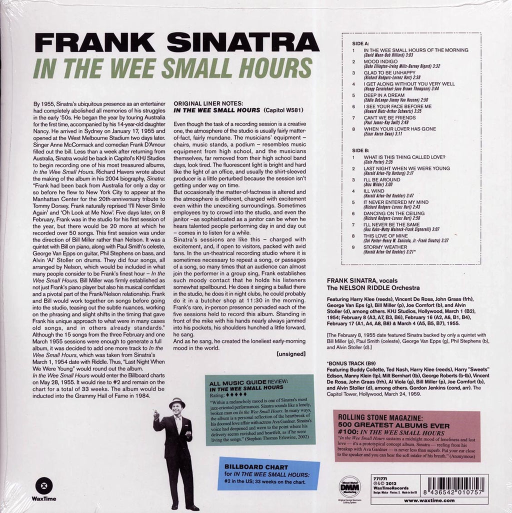 Frank Sinatra - In The Wee Small Hours (+bonus track) (ltd. ed.) (180g) vinyl LP back cover