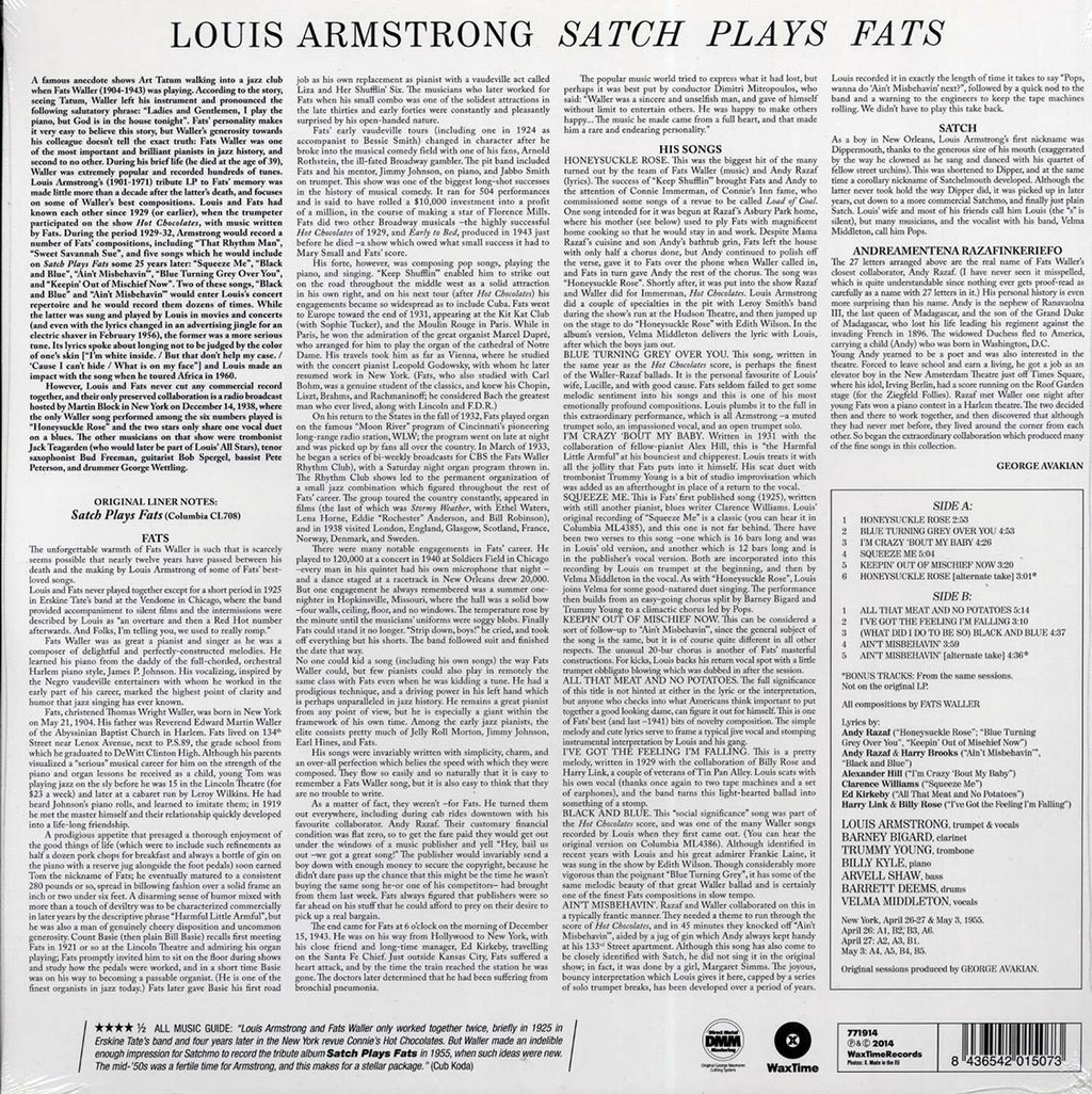 Louis Armstrong - Satch Plays Fats: A Tribute To Fats Waller (+3 bonus tracks) (ltd. ed.) (180g) vinyl LP back cover