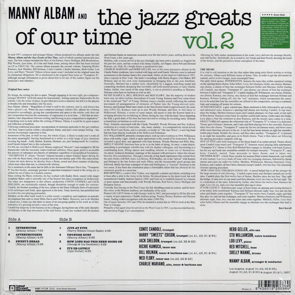 Manny Albam Jazz Greats & The Jazz Greats Of Our Time - Volume 2 (ltd. ed.) (180g) vinyl LP back cover