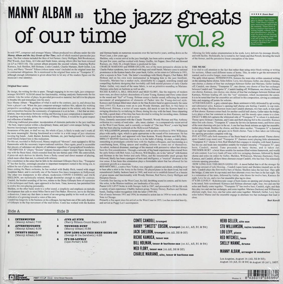 Manny Albam Jazz Greats & The Jazz Greats Of Our Time - Volume 2 (ltd. ed.) (180g) vinyl LP back cover