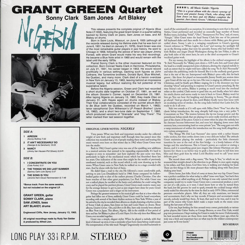 Grant Green Quartet - Nigeria (incl. mp3) (180g) vinyl LP back cover