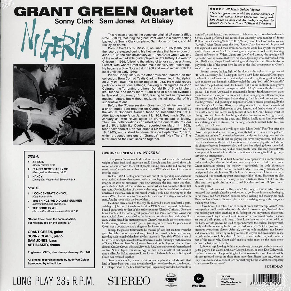 Grant Green Quartet - Nigeria (incl. mp3) (180g) vinyl LP back cover