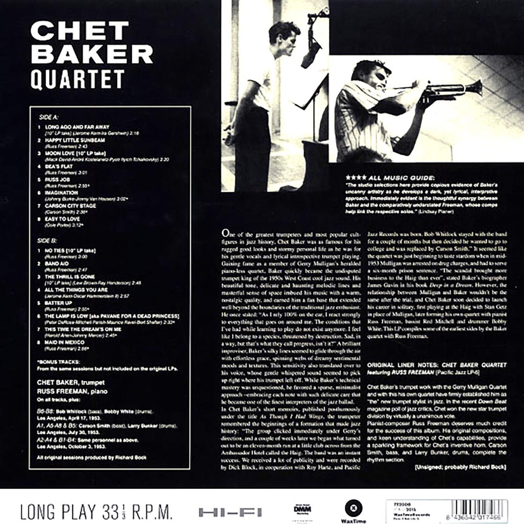 Chet Baker Quartet, Russ Freeman - Chet Baker Quartet Featuring Russ Freeman (+8 bonus tracks) (ltd. ed.) (180g) vinyl LP back cover