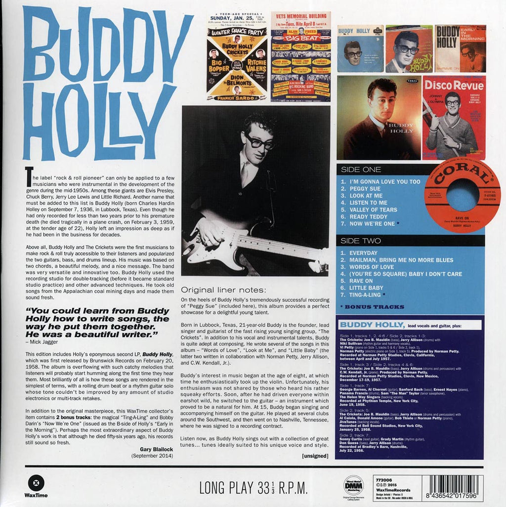 Buddy Holly - Buddy Holly (Second Album) (+2 bonus tracks) (ltd. ed.) (180g) vinyl LP back cover