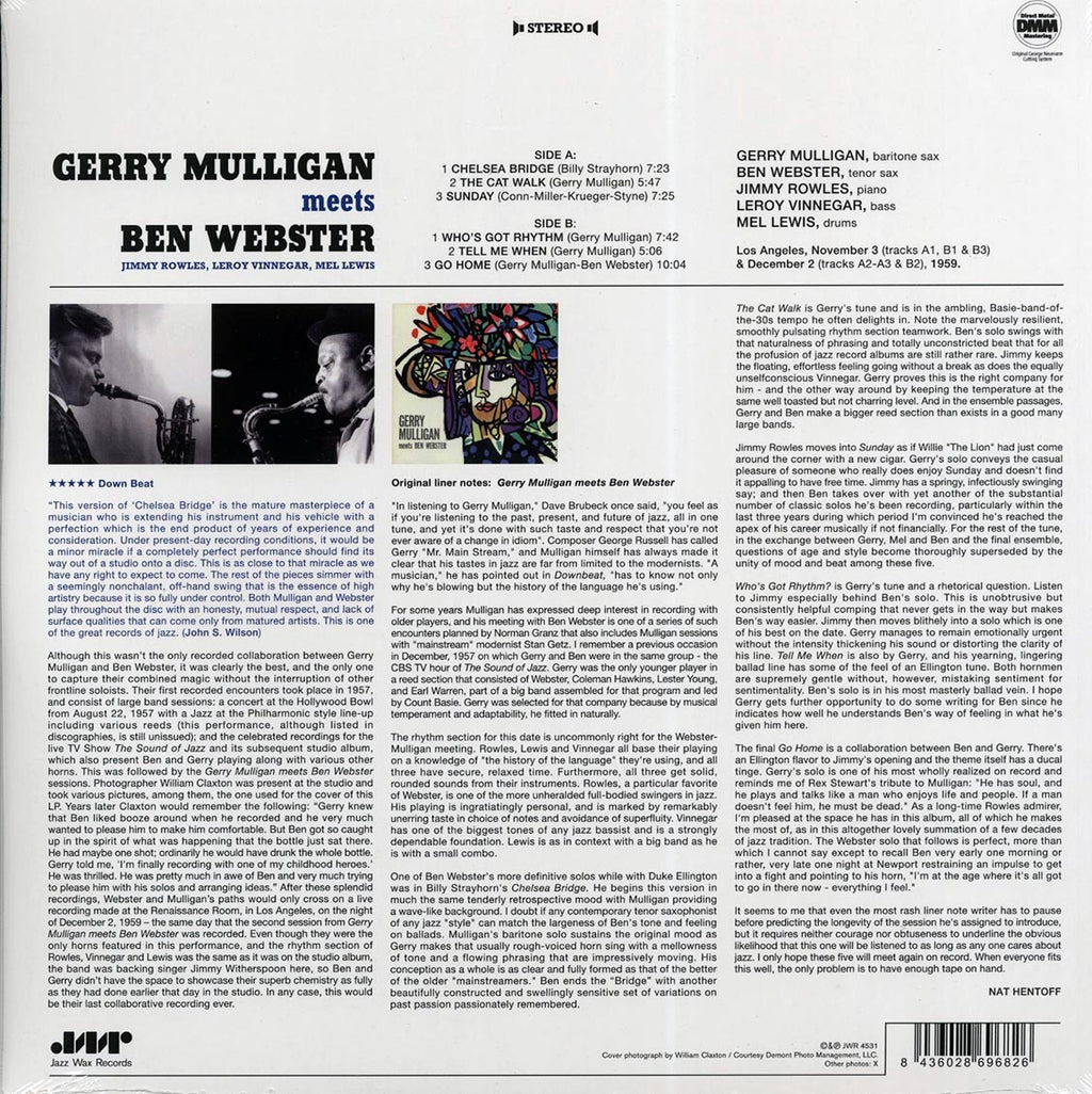 Gerry Mulligan, Ben Webster - Gerry Mulligan Meets Ben Webster (ltd. ed.) (180g) (remastered) vinyl LP back cover