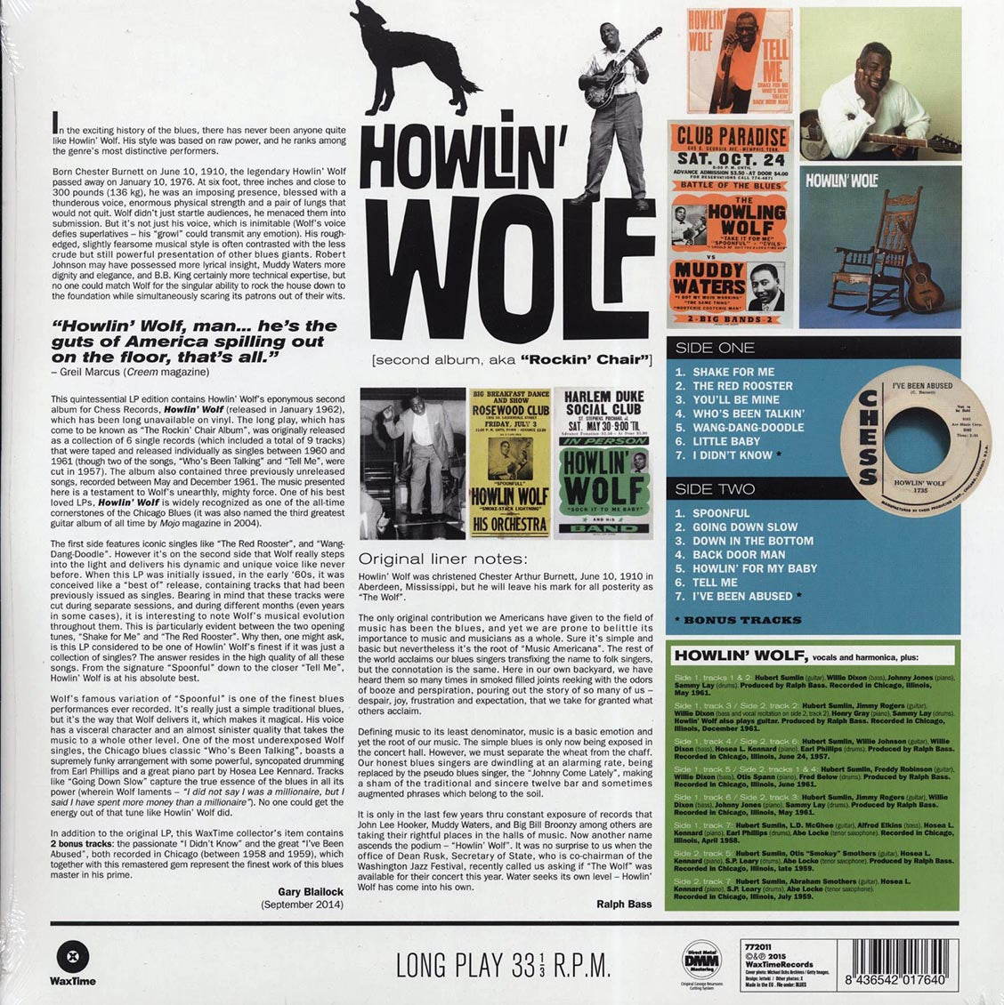 Howlin' Wolf - Holwin' Wolf (Rockin' Chair) (+2 bonus tracks) (ltd. ed.) (180g) vinyl LP back cover