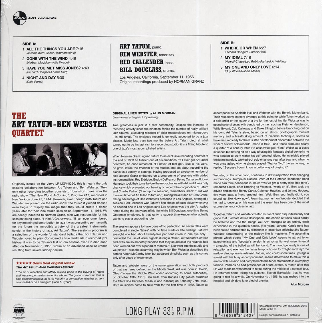 Art Tatum & Ben Webster Quartet - Art Tatum & Ben Webster Quartet (ltd. ed.) (180g) vinyl LP back cover