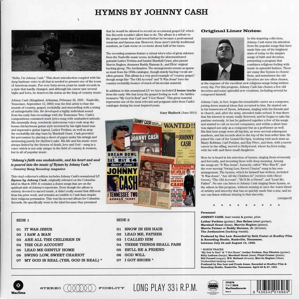 Johnny Cash - Hymns By Johnny Cash (+2 bonus tracks) (ltd. ed.) (180g) vinyl LP back cover