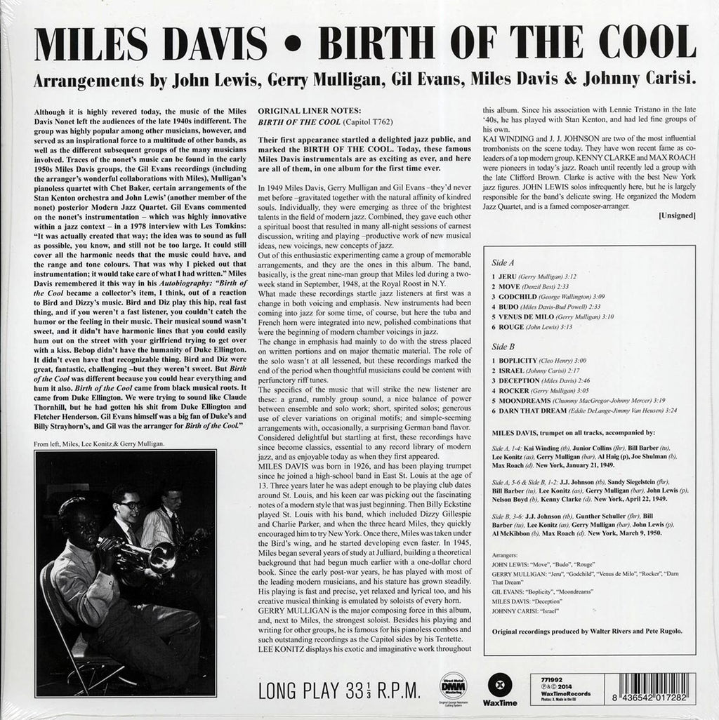 Miles Davis - Birth Of The Cool (ltd. ed.) (180g) (remastered) vinyl LP back cover