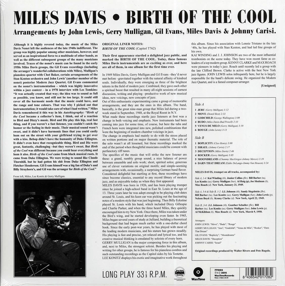 Miles Davis - Birth Of The Cool (ltd. ed.) (180g) (remastered) vinyl LP back cover