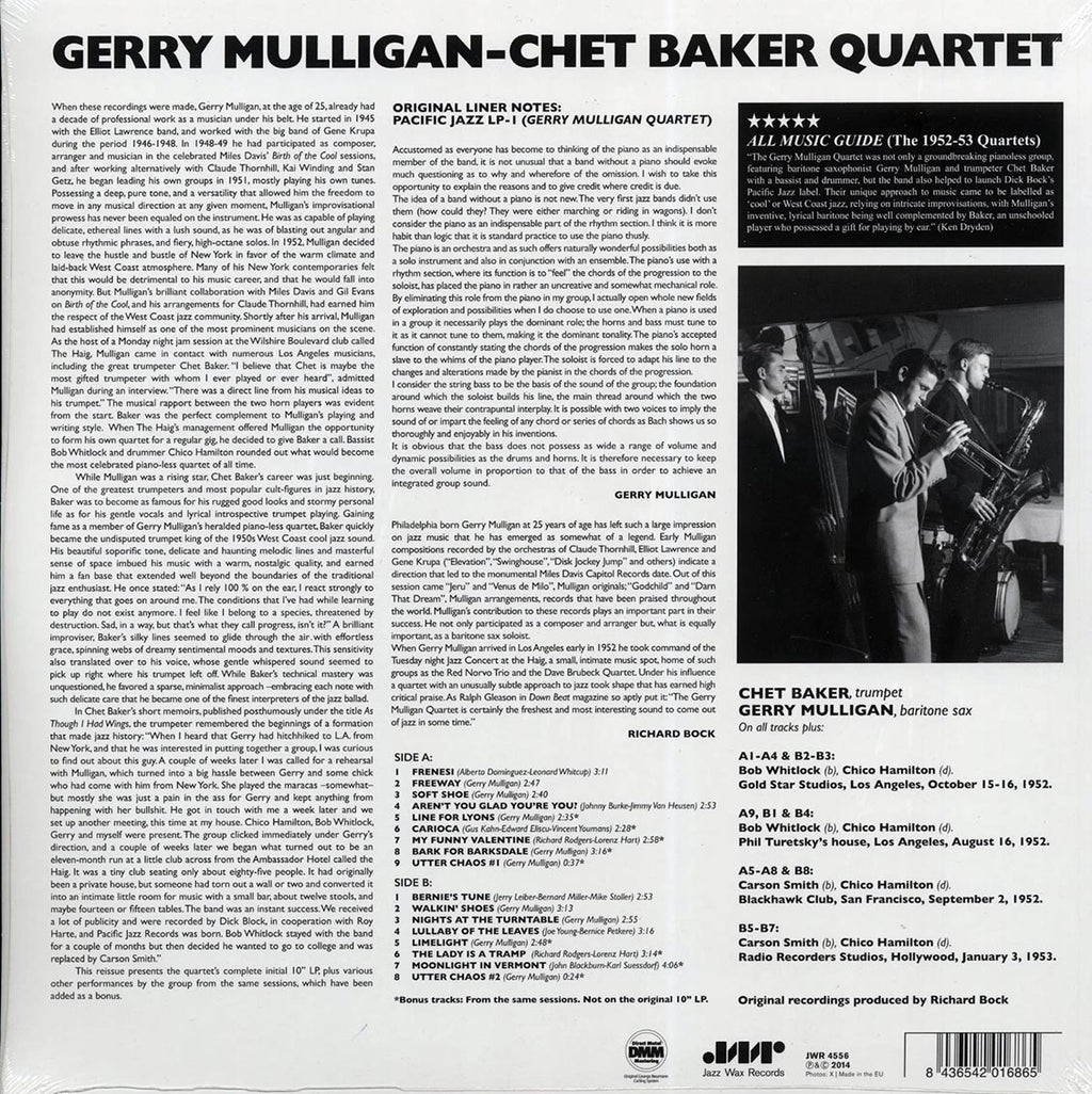 Gerry Mulligan & Chet Baker Quartet - Gerry Mulligan, Chet Baker Quartet (+9 bonus tracks) (ltd. ed.) (180g) (remastered) vinyl LP back cover