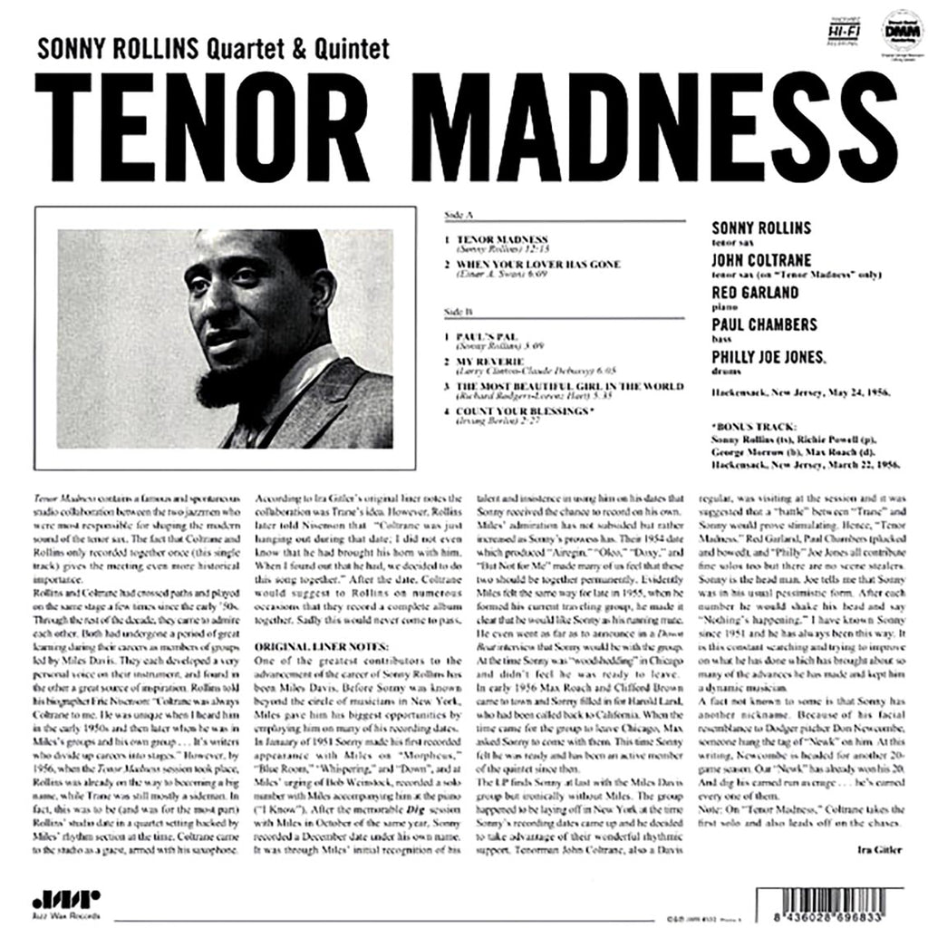 Sonny Rollins Quartet - Tenor Madness (+bonus track) (ltd. ed.) (180g) vinyl LP back cover