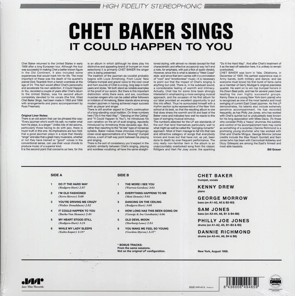 Chet Baker - Sings It Could Happen To You (ltd. ed.) (180g) (remastered) vinyl LP back cover