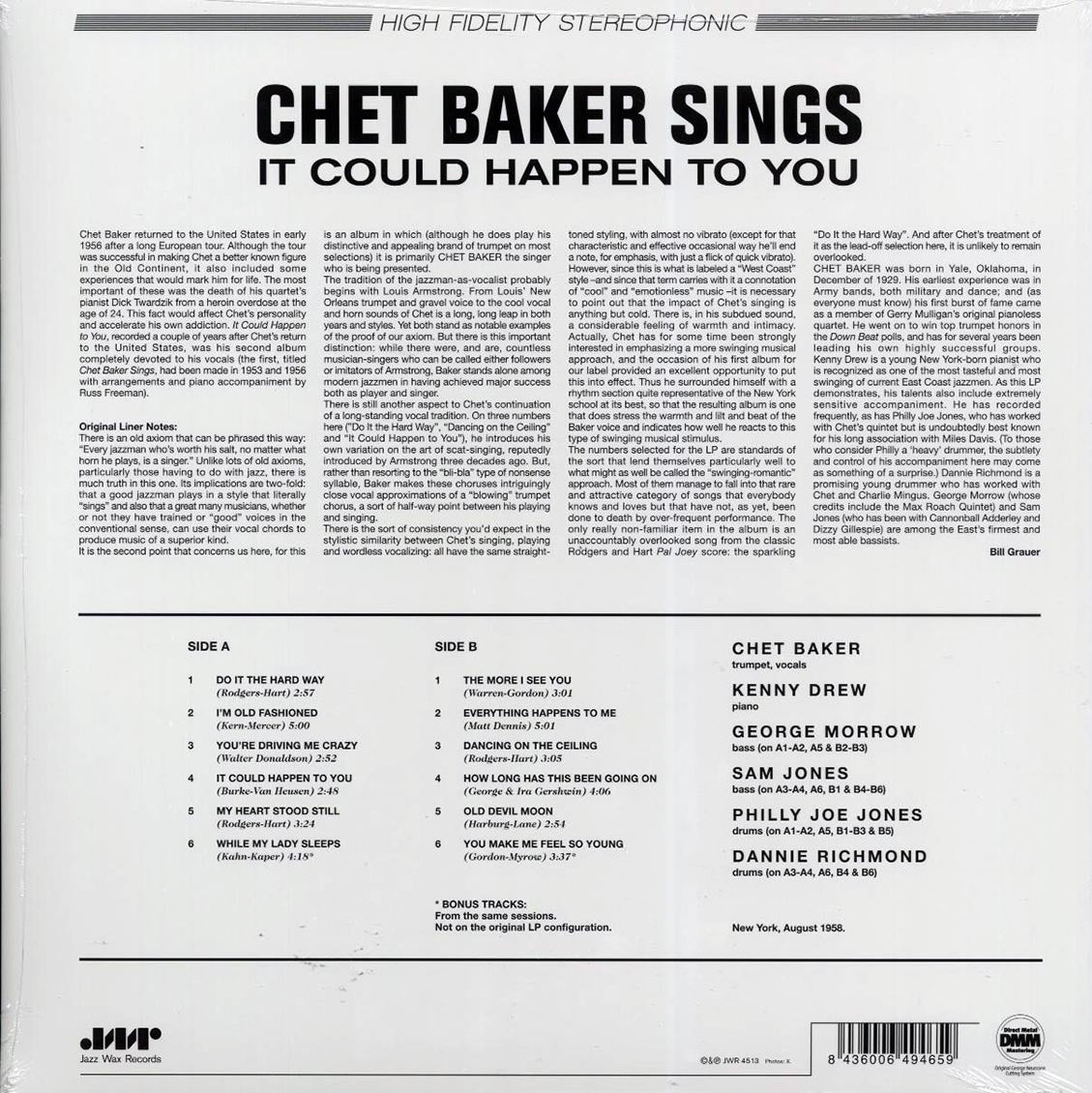Chet Baker - Sings It Could Happen To You (ltd. ed.) (180g) (remastered) vinyl LP back cover