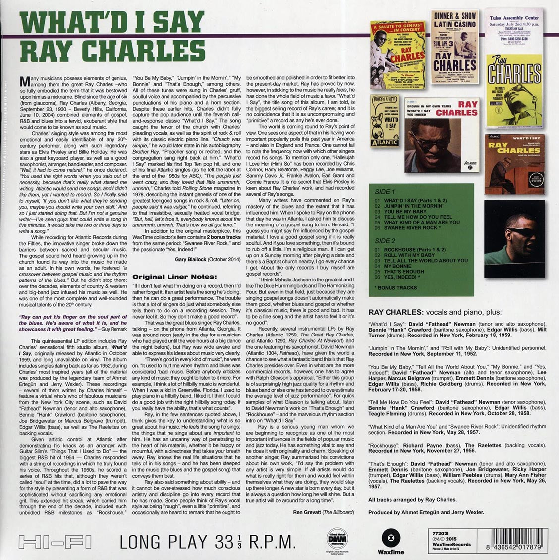 Ray Charles - What'd I Say (ltd. ed.) (180g) vinyl LP back cover