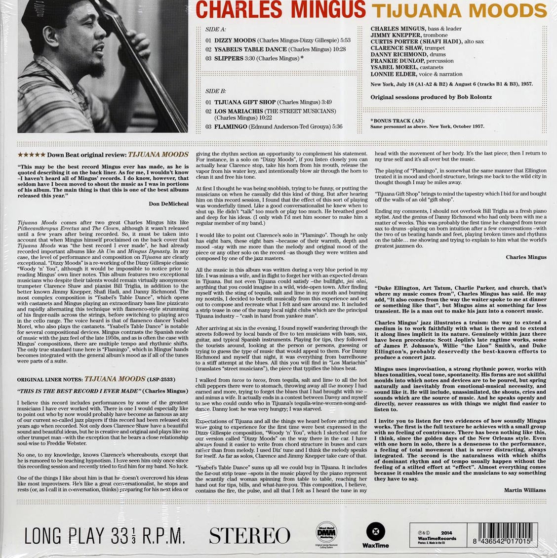 Charles Mingus - Tijuana Moods (ltd. ed.) (180g) (remastered) vinyl LP back cover