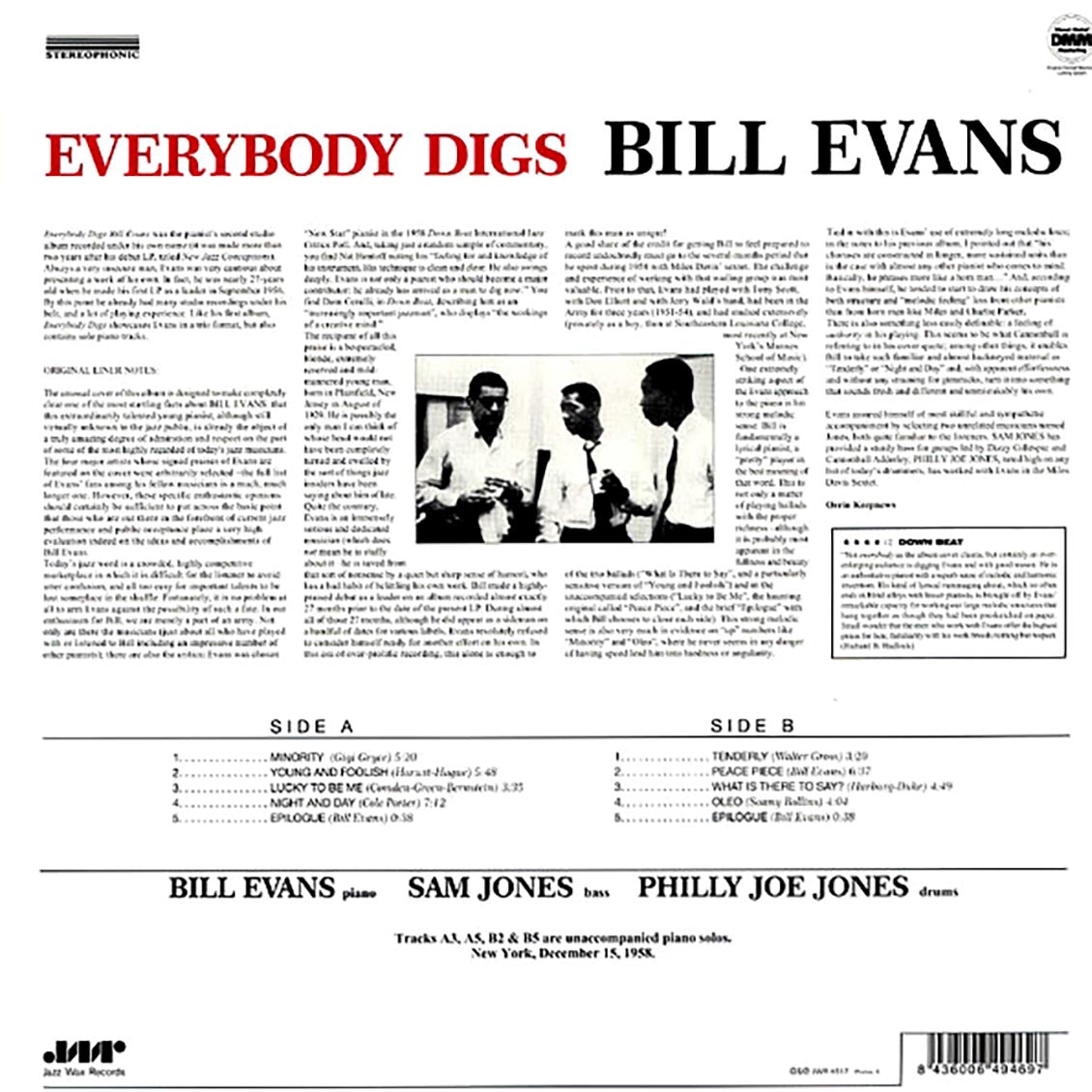 Bill Evans - Everybody Digs Bill Evans (ltd. ed.) (180g) vinyl LP back cover