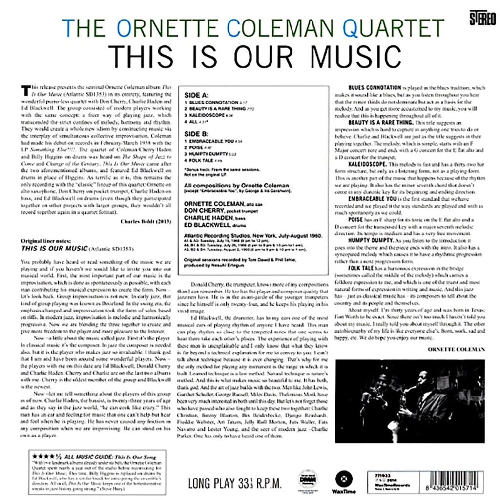 Ornette Coleman Quartet - This Is Our Music (+bonus track) (ltd. ed.) (180g) vinyl LP back cover