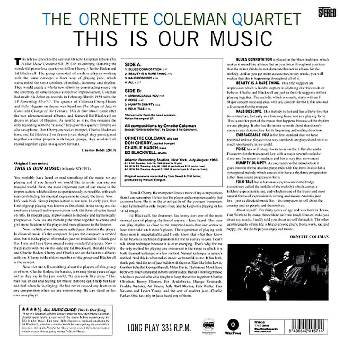 Ornette Coleman Quartet - This Is Our Music (+bonus track) (ltd. ed.) (180g) vinyl LP back cover