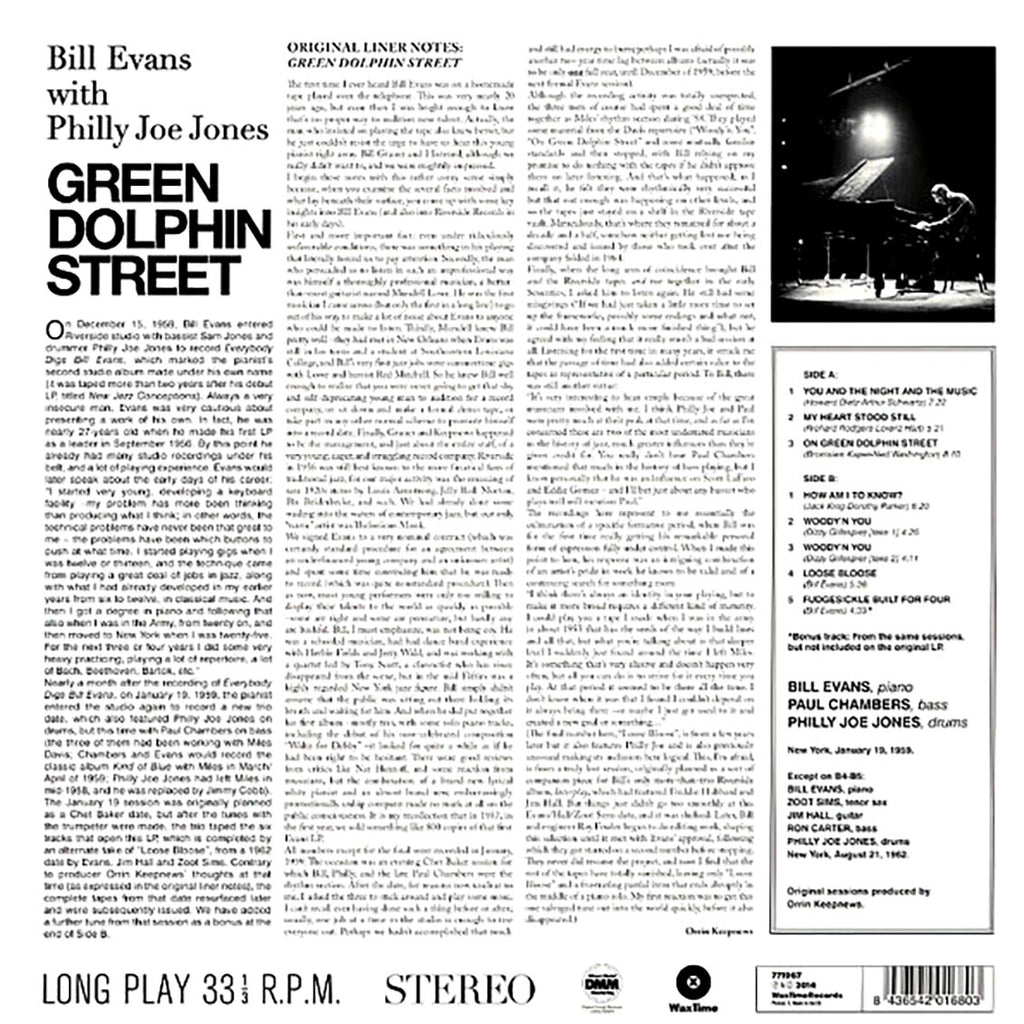 Bill Evans, Philly Joe Jones - Green Dolphin Street (ltd. ed.) (180g) vinyl LP back cover