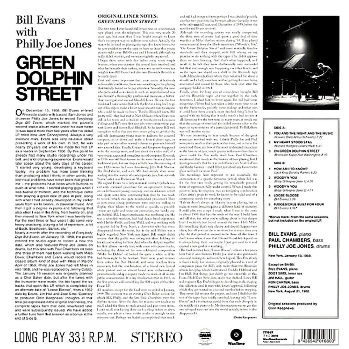 Bill Evans, Philly Joe Jones - Green Dolphin Street (ltd. ed.) (180g) vinyl LP back cover