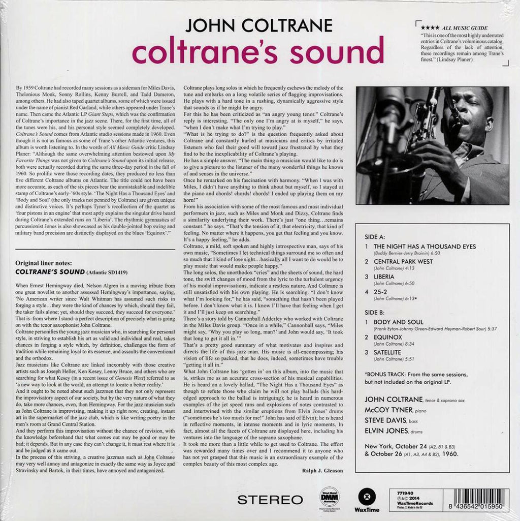 John Coltrane - Coltrane's Sound (+bonus track) (ltd. ed.) (180g) (remastered) vinyl LP back cover