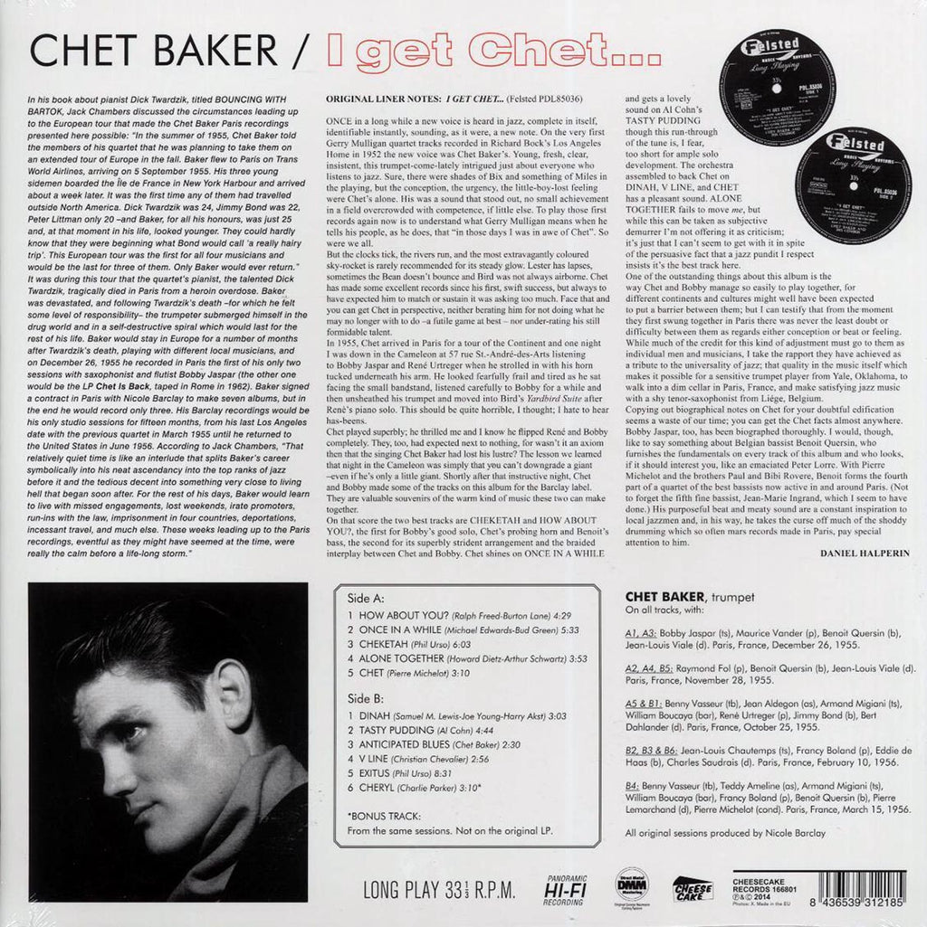 Chet Baker, Bobby Jaspar - I Get Chet (ltd. ed.) (180g) vinyl LP back cover