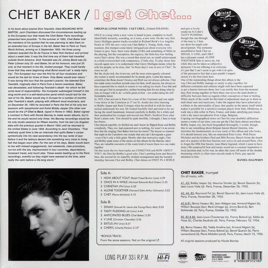 Chet Baker, Bobby Jaspar - I Get Chet (ltd. ed.) (180g) vinyl LP back cover