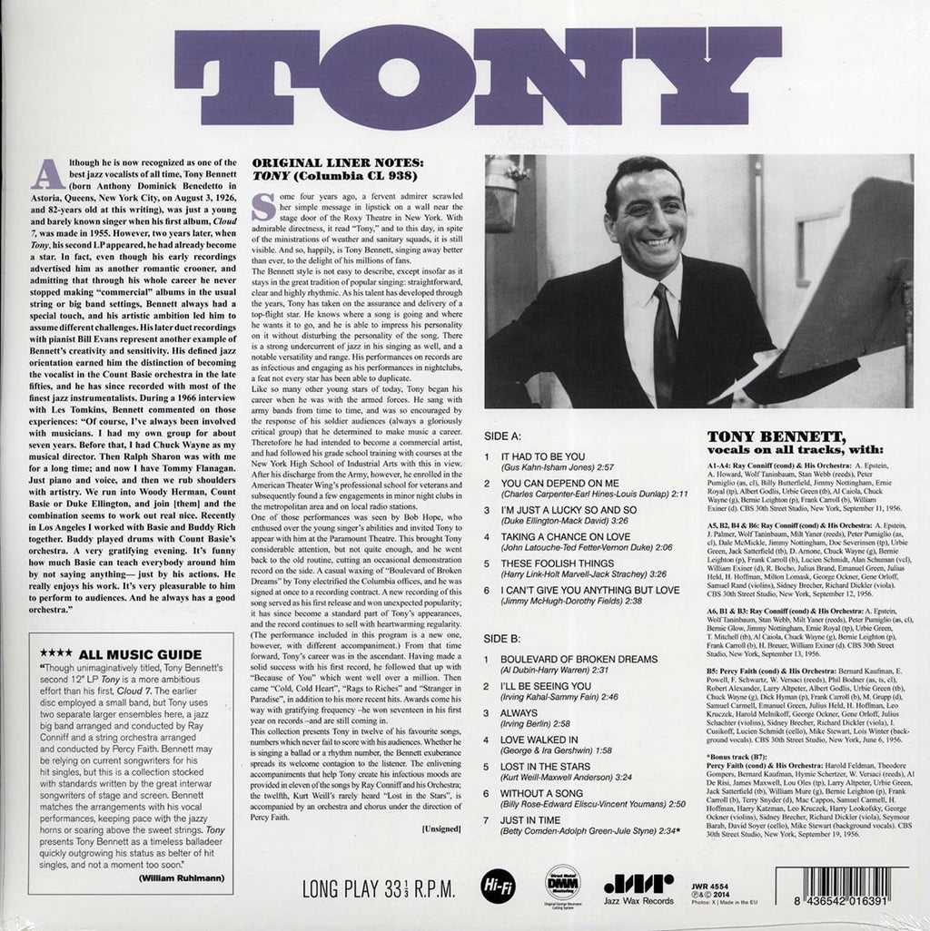 Tony Bennett - Tony (+bonus track) (ltd. ed.) (180g) vinyl LP back cover