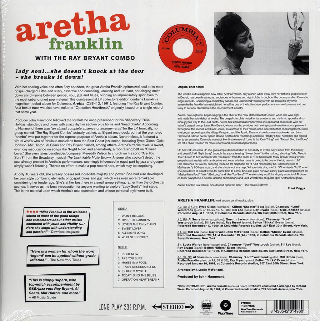 Aretha Franklin - Aretha (ltd. ed.) (180g) vinyl LP back cover