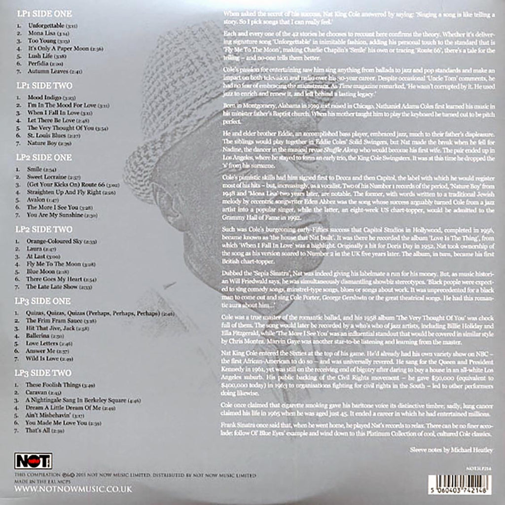 Nat King Cole - The Platinum Collection (3xLP) (white vinyl) vinyl LP back cover