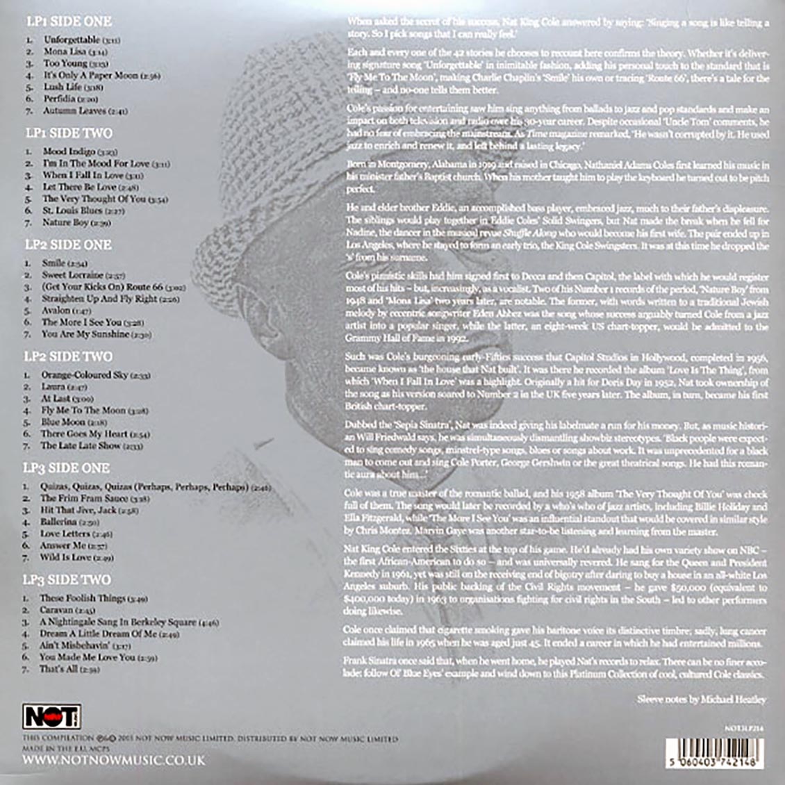 Nat King Cole - The Platinum Collection (3xLP) (white vinyl) vinyl LP back cover