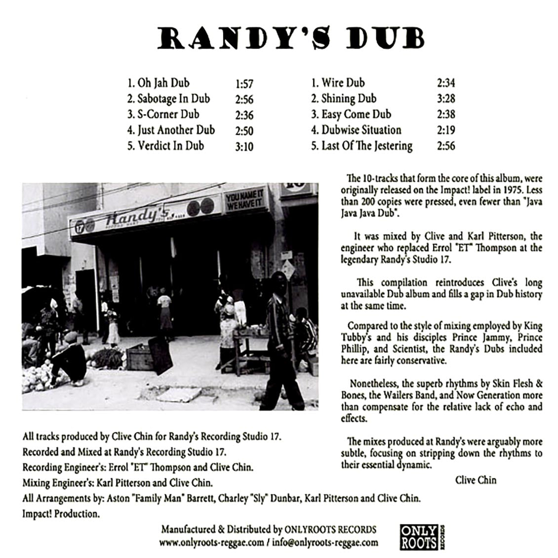 Impact All Stars - Randy's Dub vinyl LP back cover