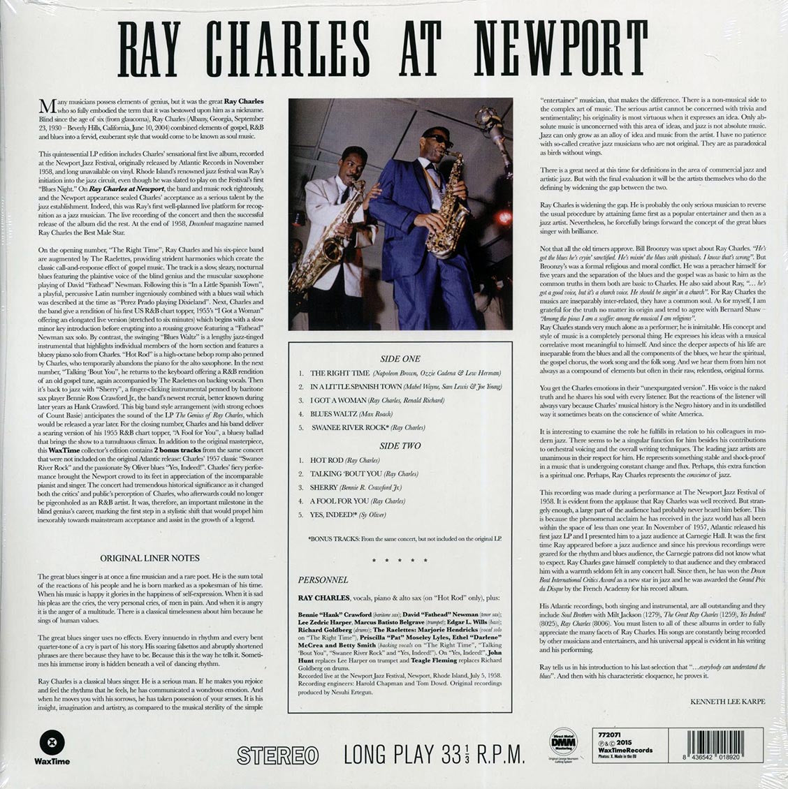 Ray Charles - At Newport (+2 bonus tracks) (ltd. ed.) (180g) vinyl LP back cover