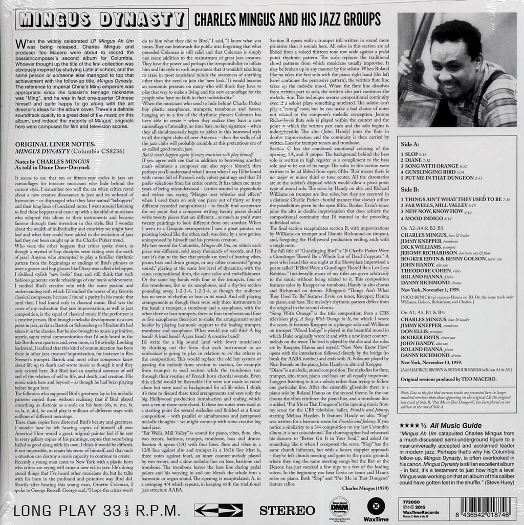 Charles Mingus & His Jazz Groups - Mingus Dynasty (ltd. ed.) (180g) vinyl LP back cover
